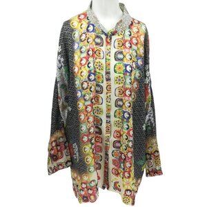 Johnny Was Babette Silk Russian Nesting Doll Print Tunic Blouse Size XL Floral